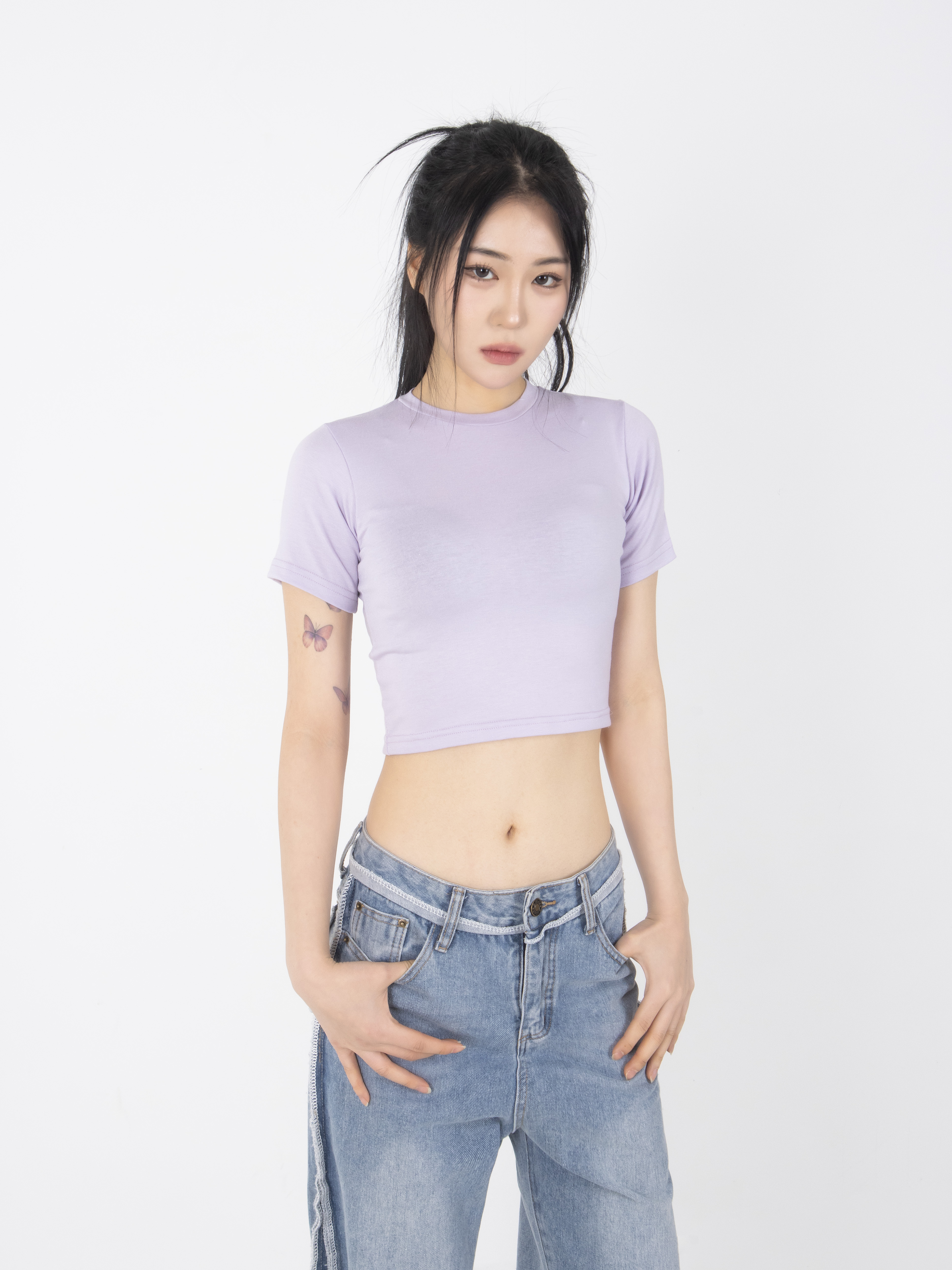 ラウンドネックスリムクロップド半袖Tシャツ | 詳細画像14