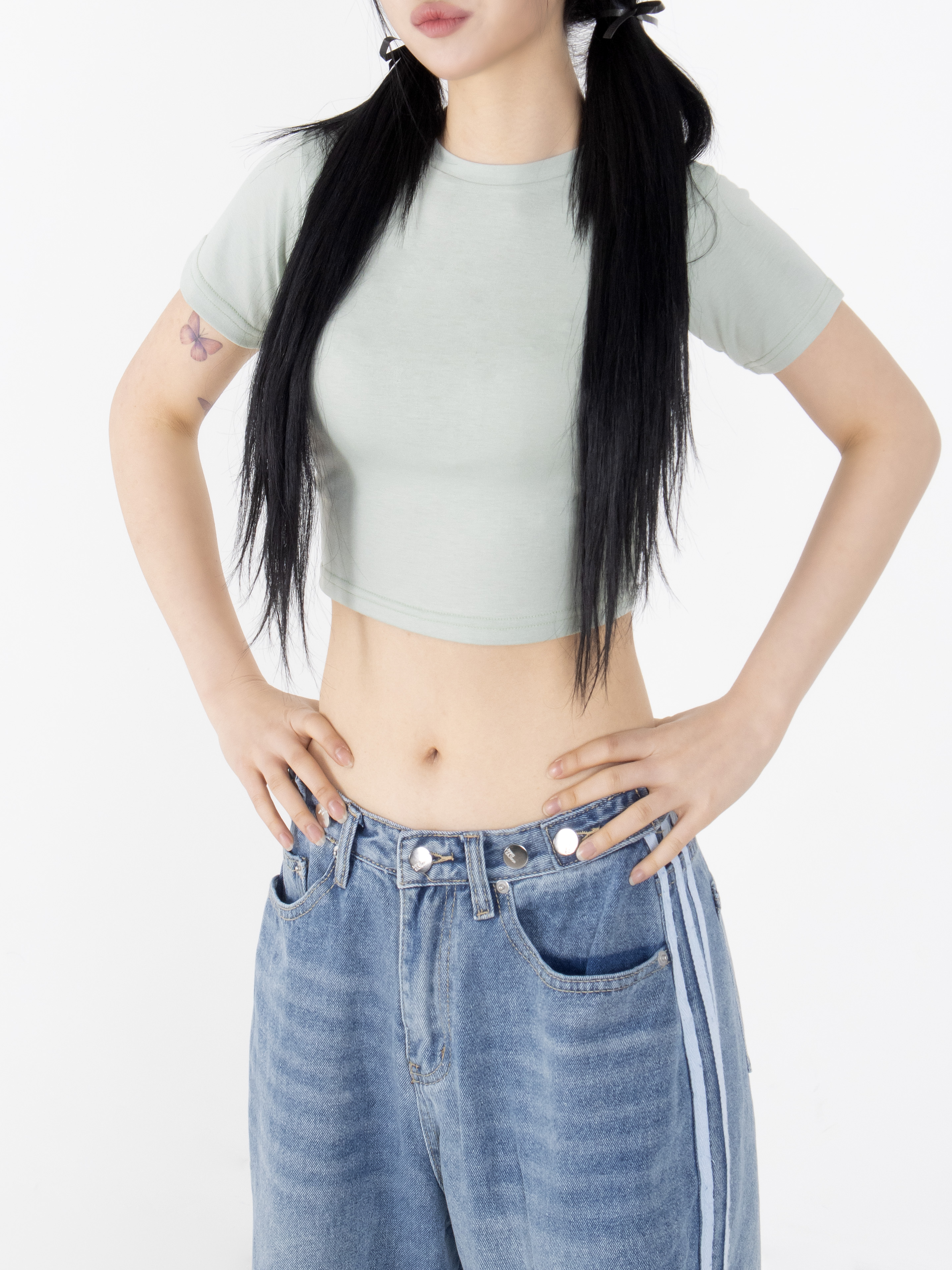 ラウンドネックスリムクロップド半袖Tシャツ | 詳細画像2