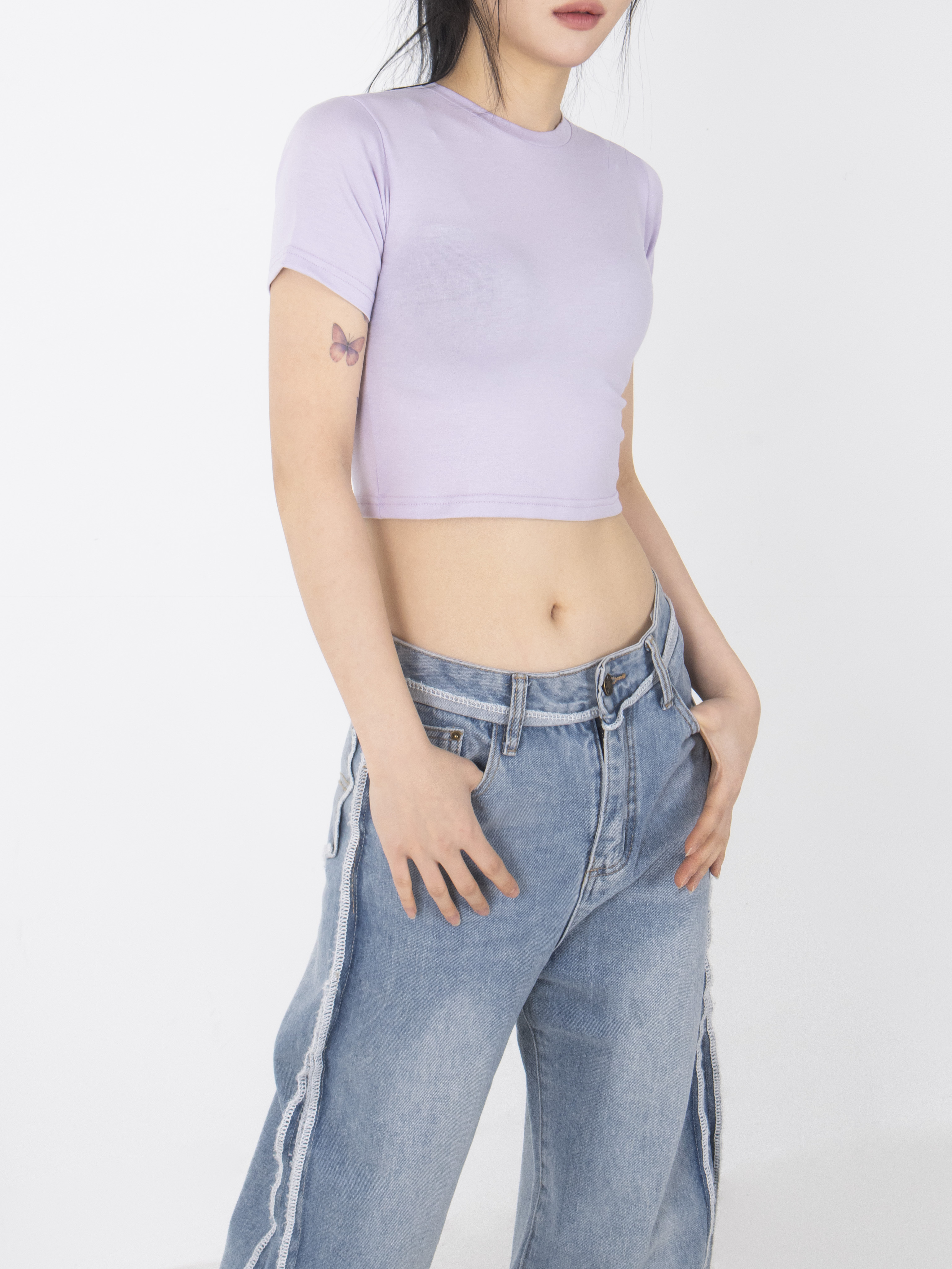 ラウンドネックスリムクロップド半袖Tシャツ | 詳細画像13