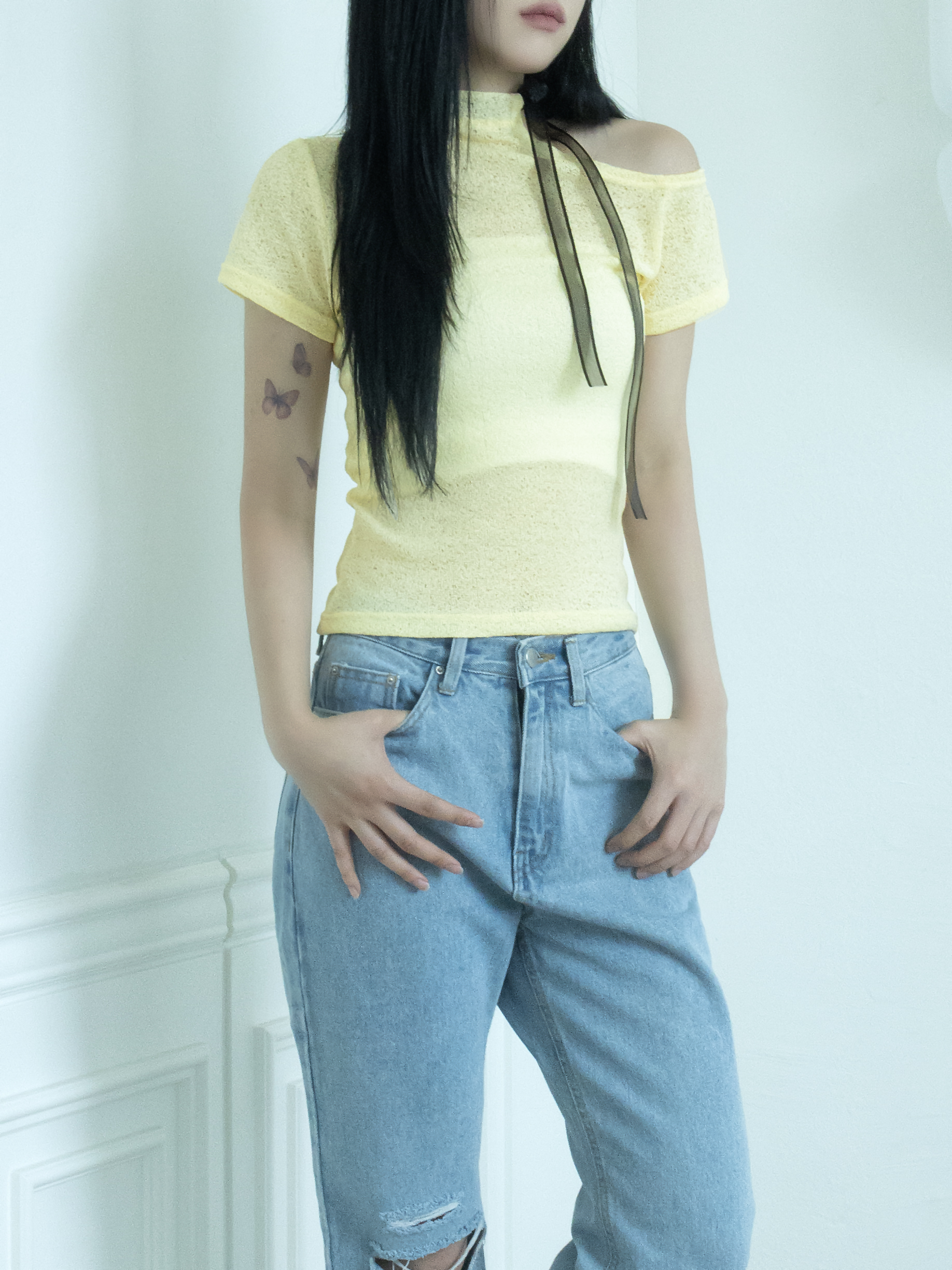 リボンハーフネックワンショル半袖Tシャツ | 詳細画像10