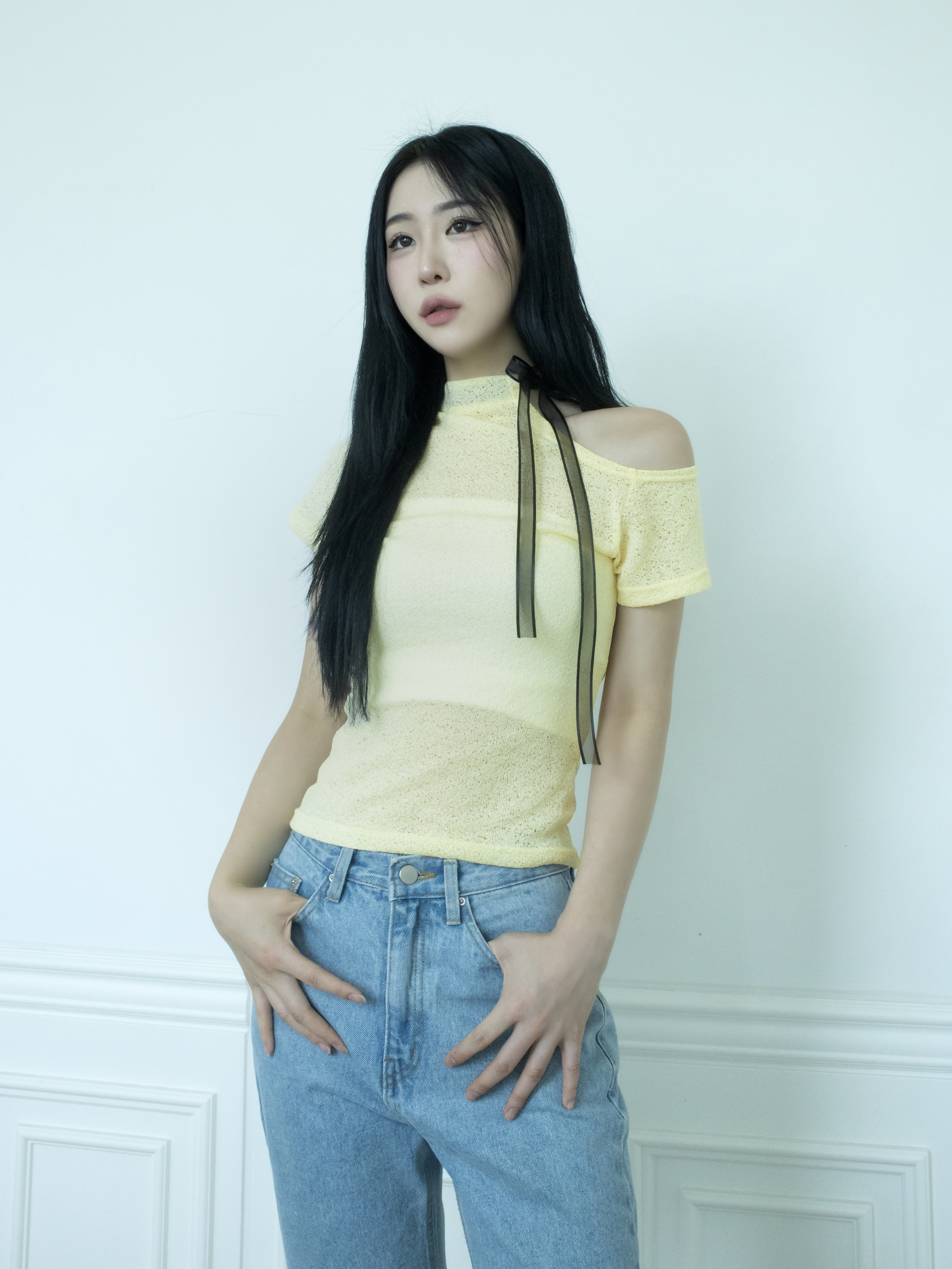 リボンハーフネックワンショル半袖Tシャツ | 詳細画像7