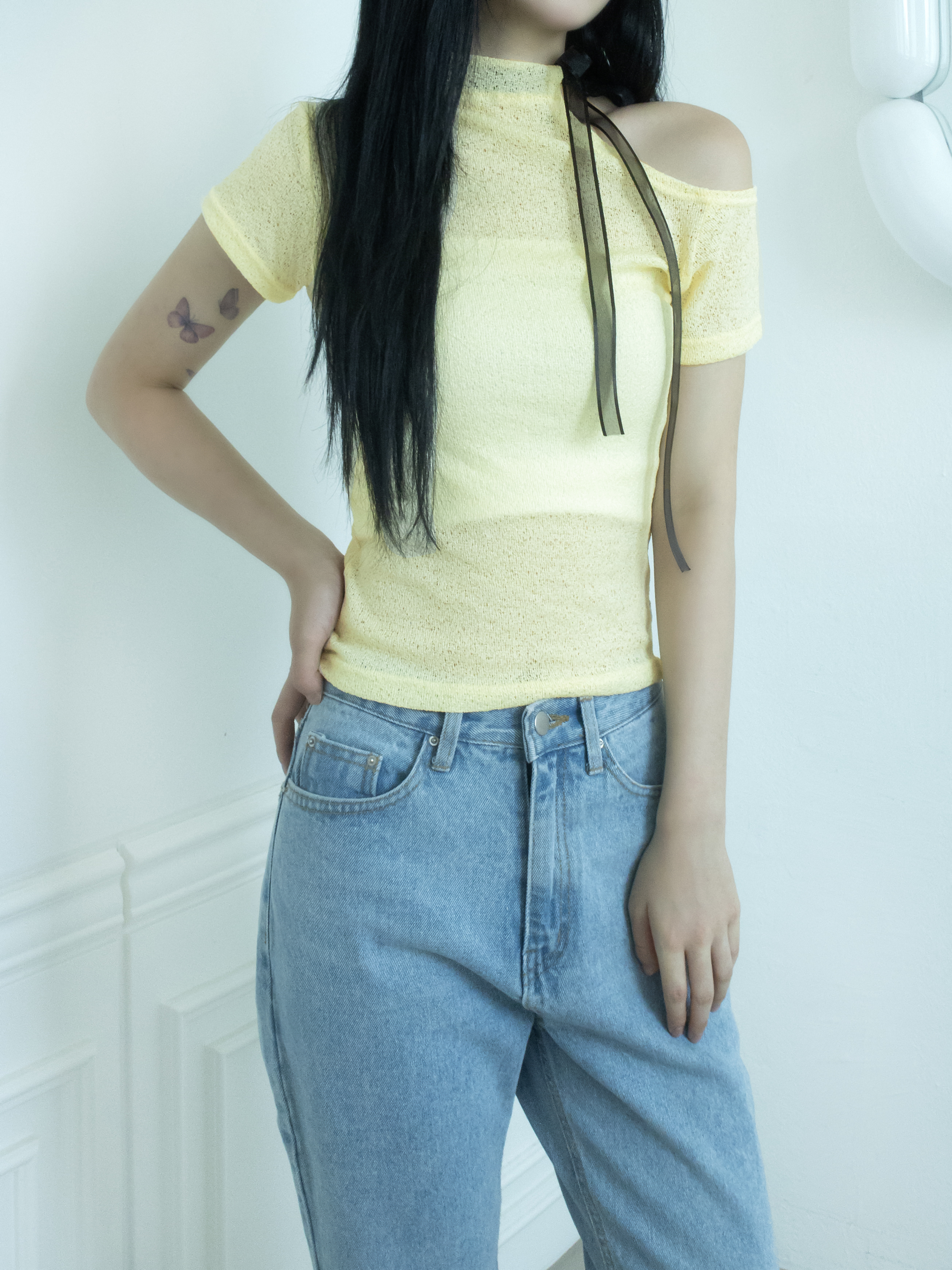 リボンハーフネックワンショル半袖Tシャツ | 詳細画像8