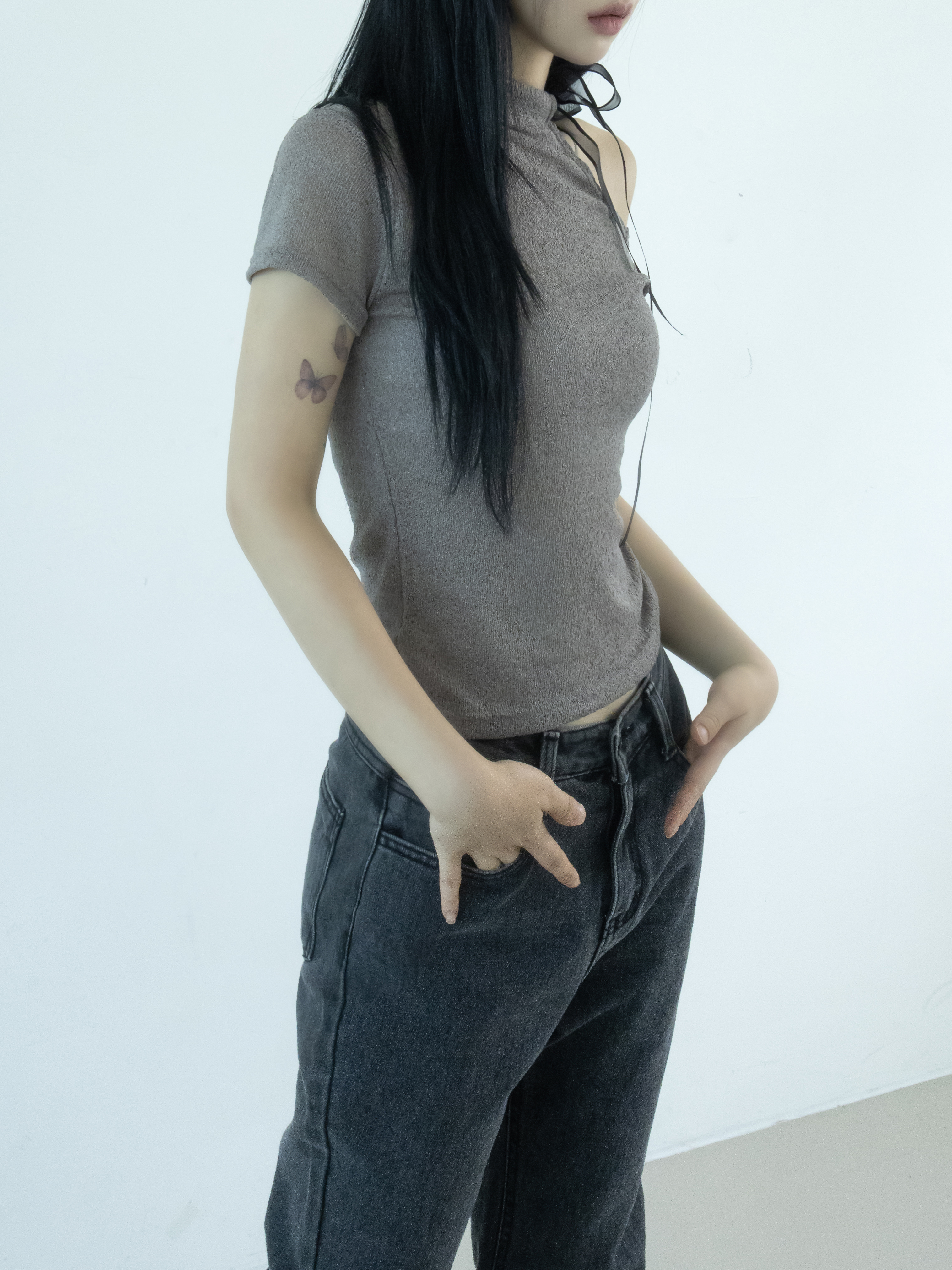 リボンハーフネックワンショル半袖Tシャツ | 詳細画像13