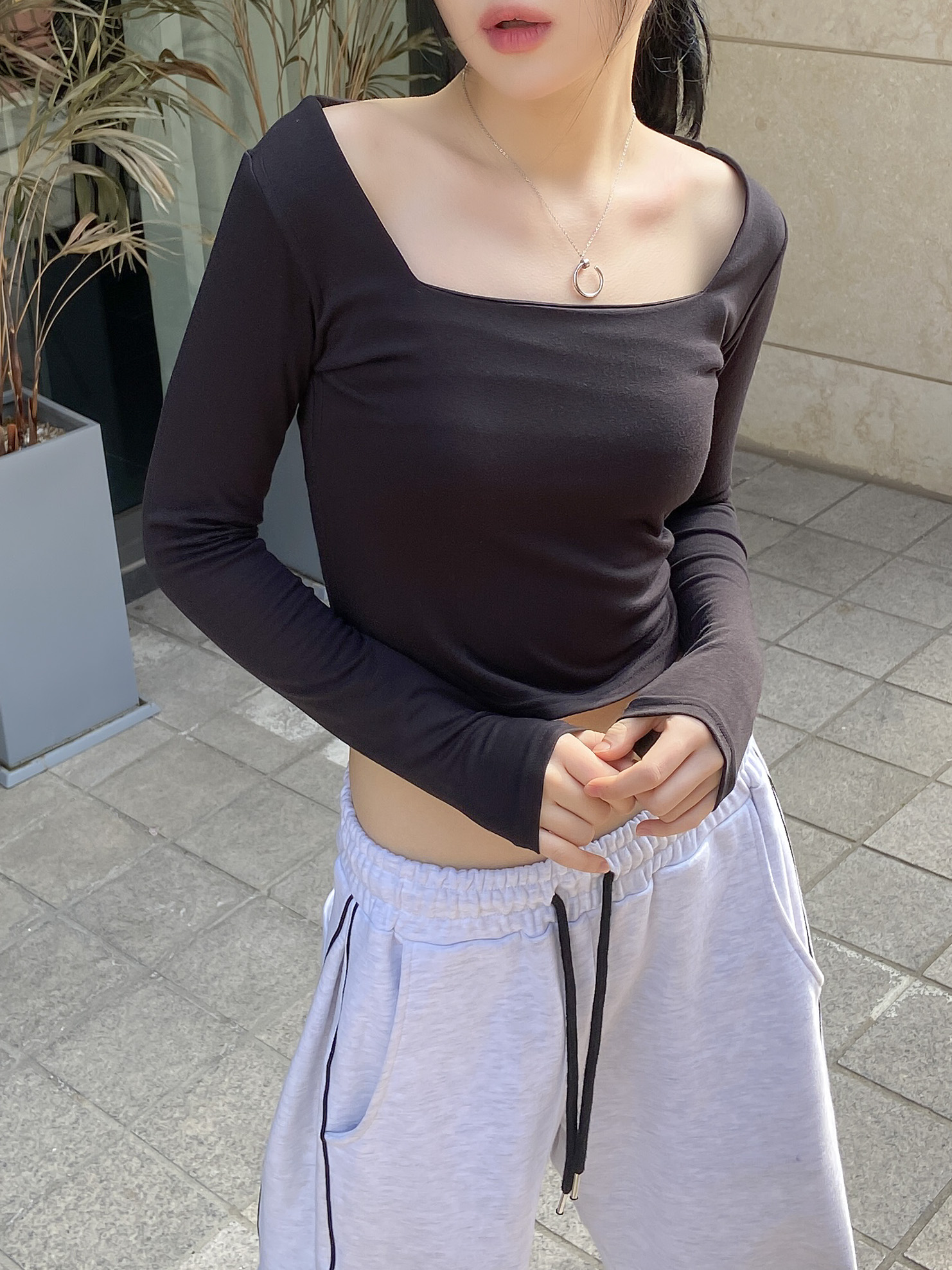 クロップドスクエアネック長袖Tシャツ | 詳細画像7