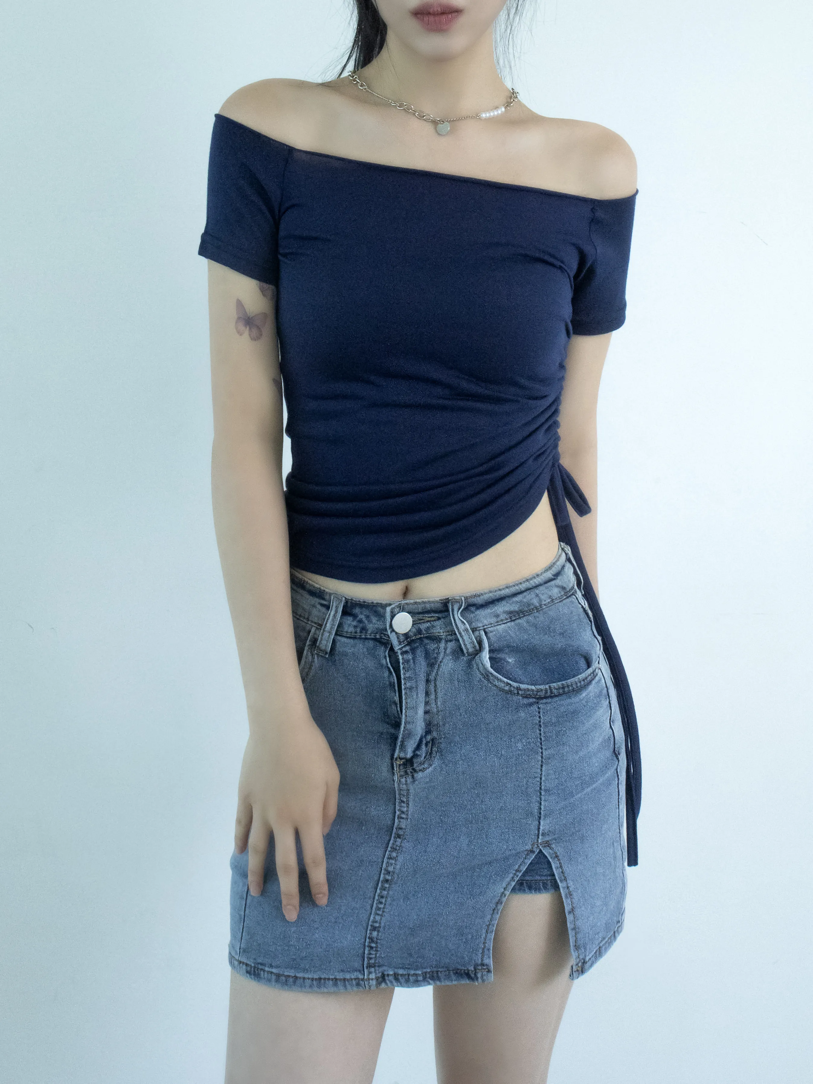 2WAYロールネックシャーリング半袖クロップドTシャツ | 詳細画像1