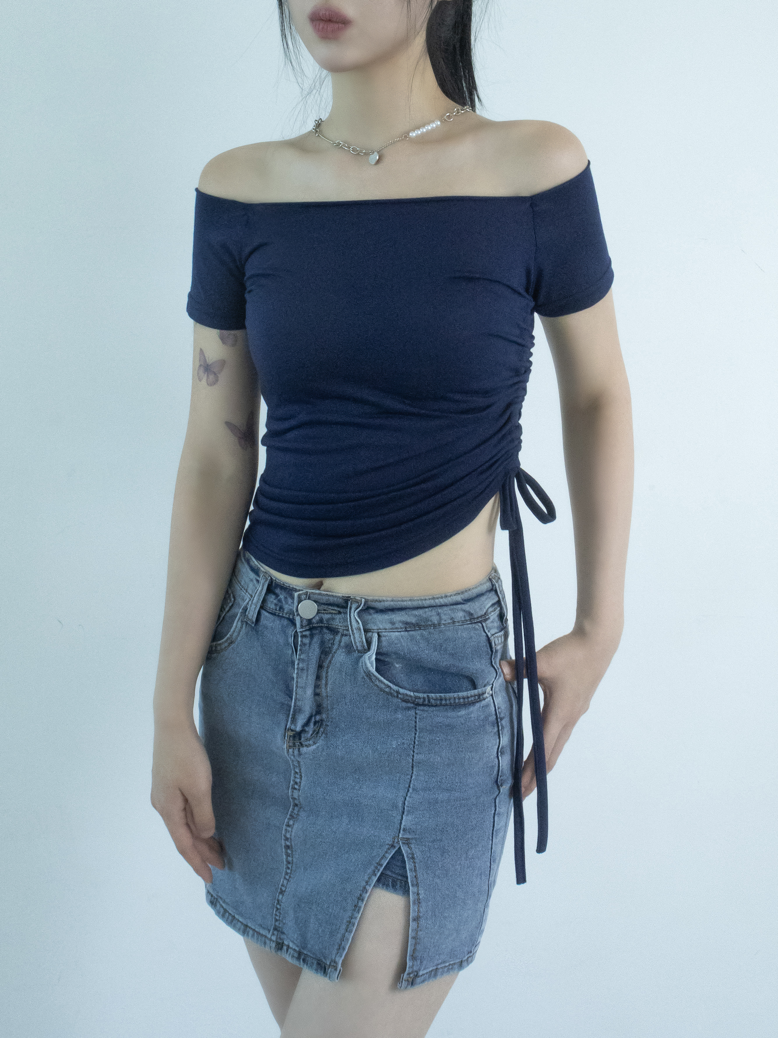 2WAYロールネックシャーリング半袖クロップドTシャツ | 詳細画像4