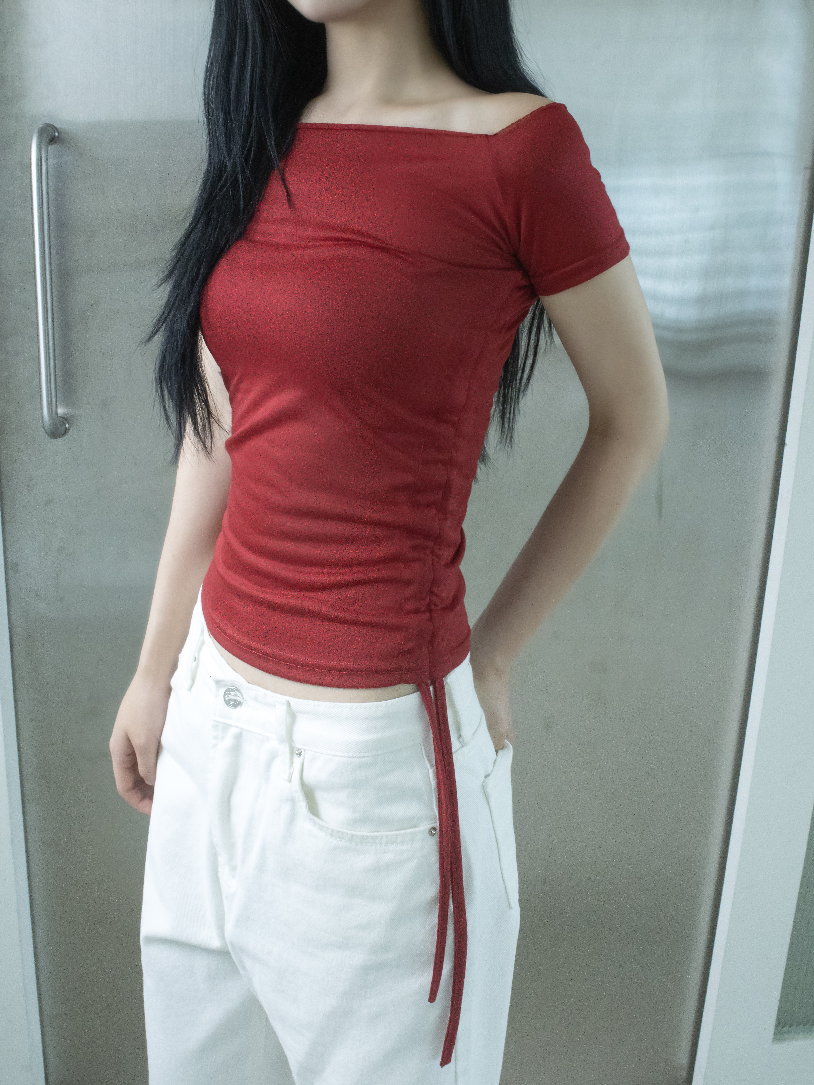 2WAYロールネックシャーリング半袖クロップドTシャツ | 詳細画像8