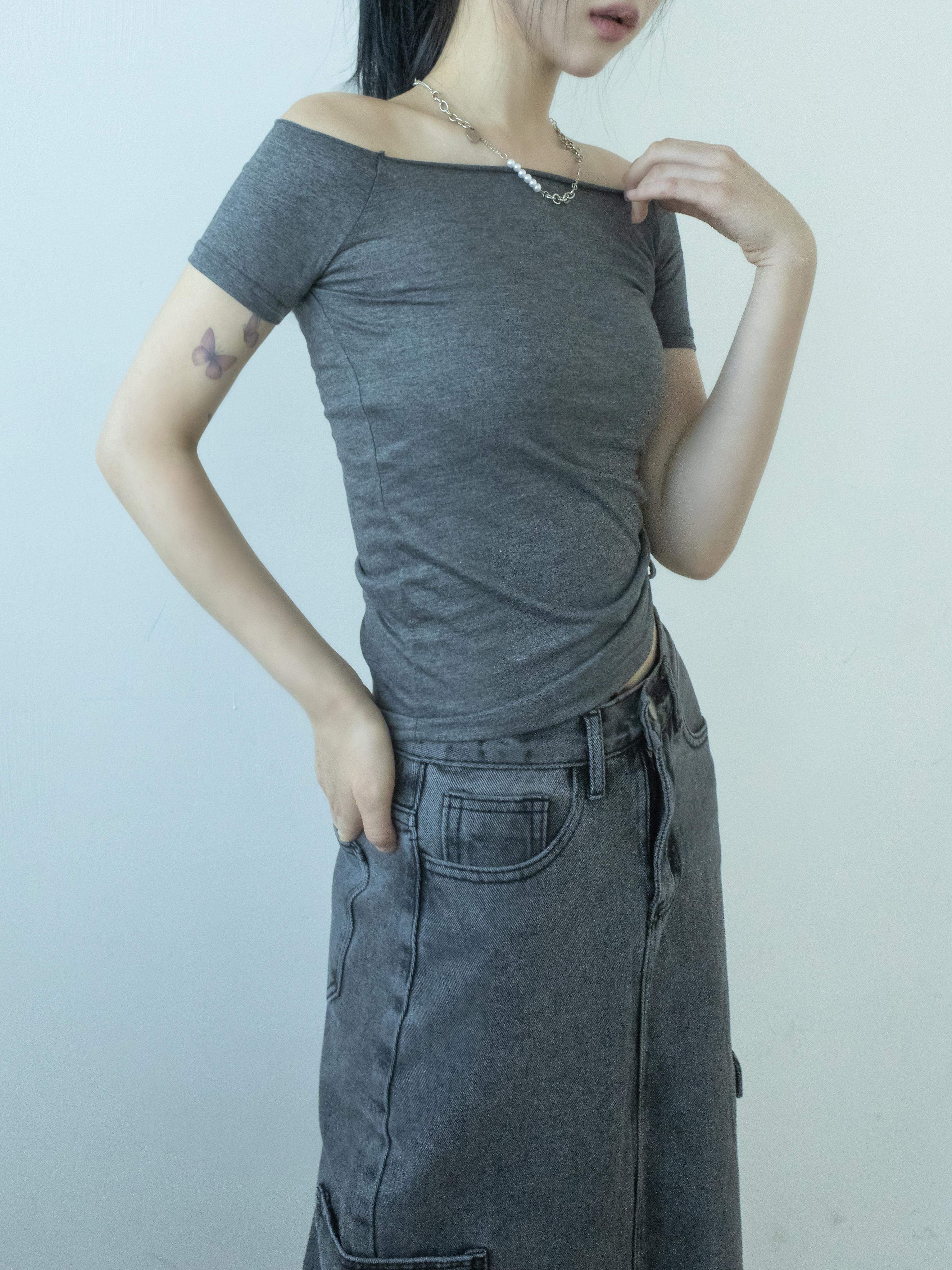 2WAYロールネックシャーリング半袖クロップドTシャツ | 詳細画像13