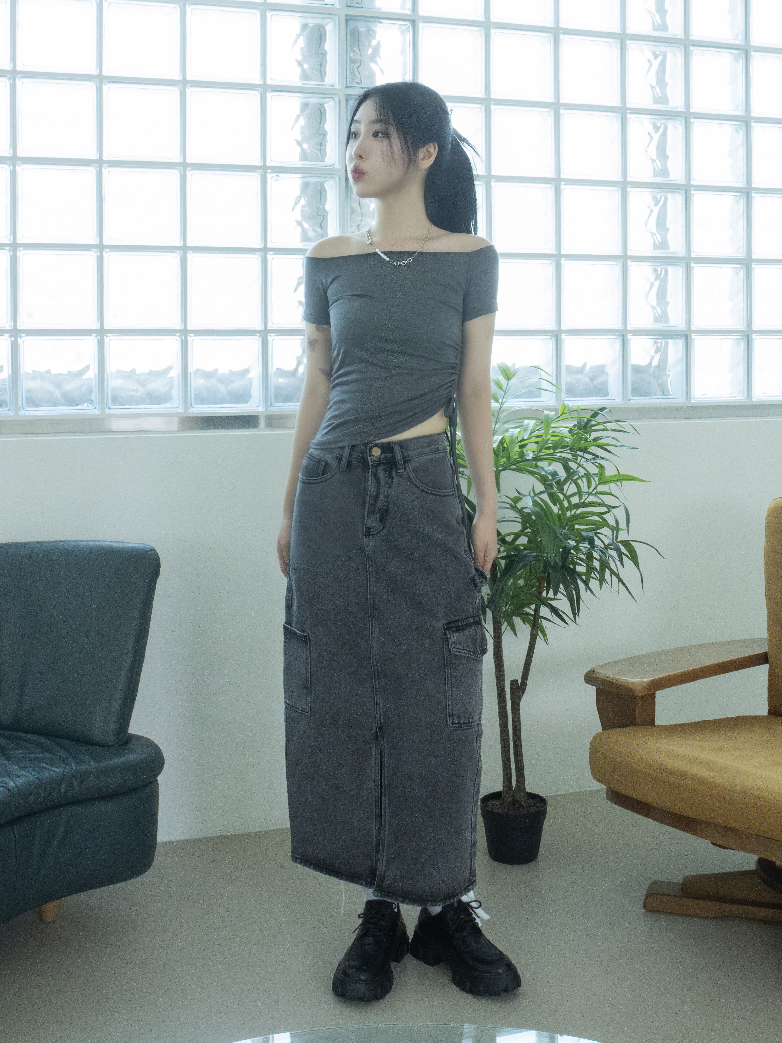 2WAYロールネックシャーリング半袖クロップドTシャツ | 詳細画像16
