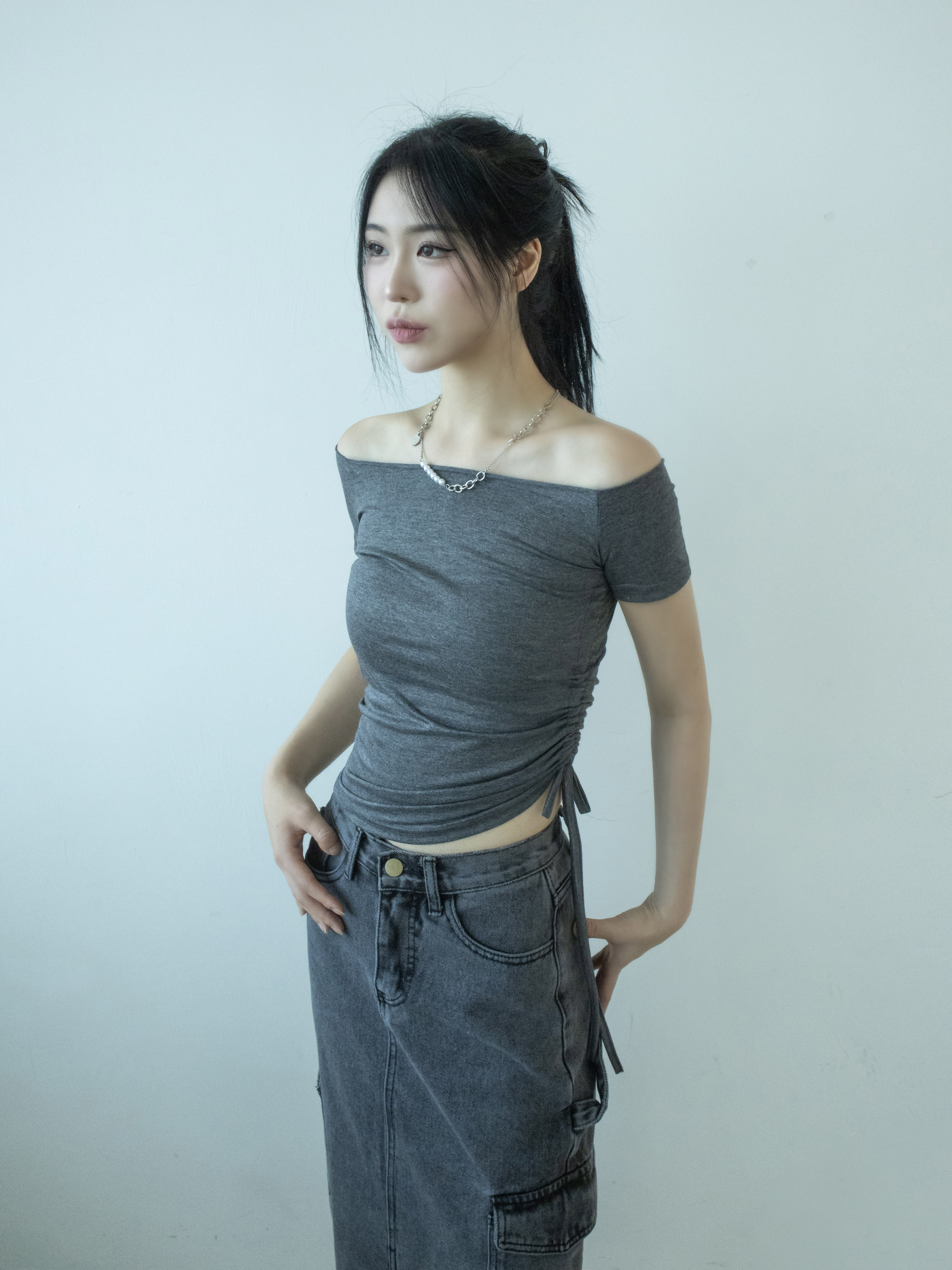 2WAYロールネックシャーリング半袖クロップドTシャツ | 詳細画像15