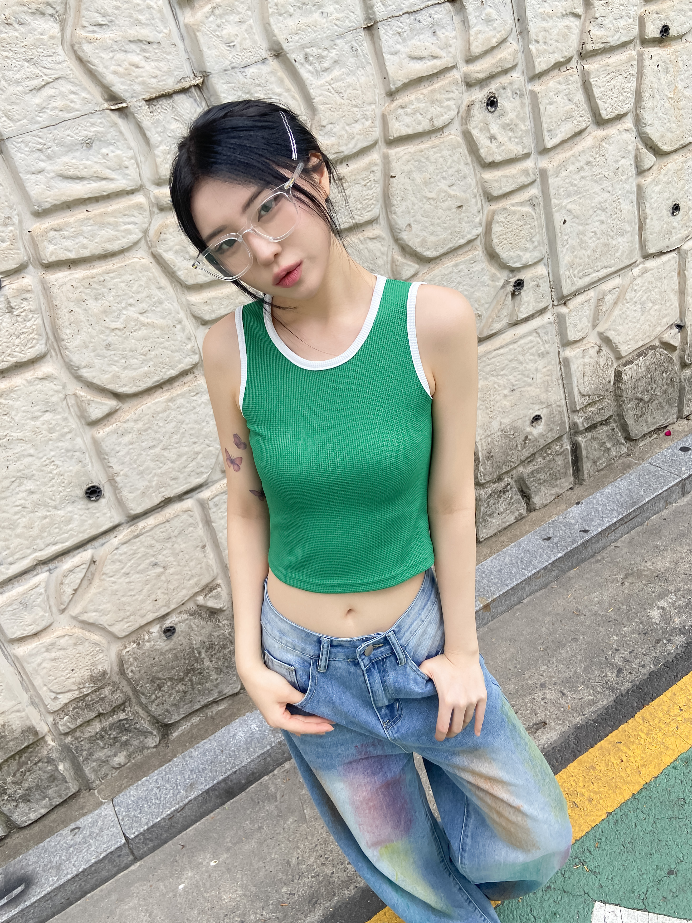 配色ワッフルUネッククロップドタンクトップ | 詳細画像11