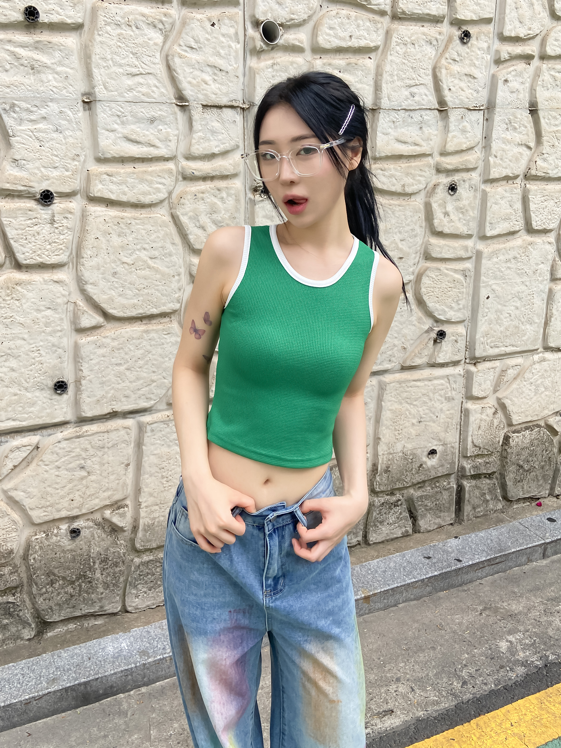 配色ワッフルUネッククロップドタンクトップ | 詳細画像9