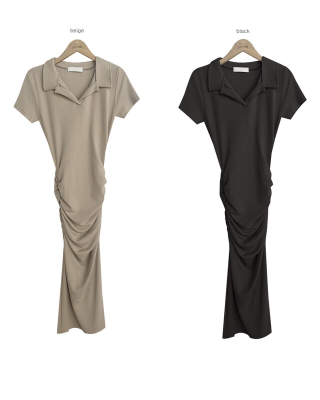 スキッパー半袖シャーリングタイトワンピース | 詳細画像11