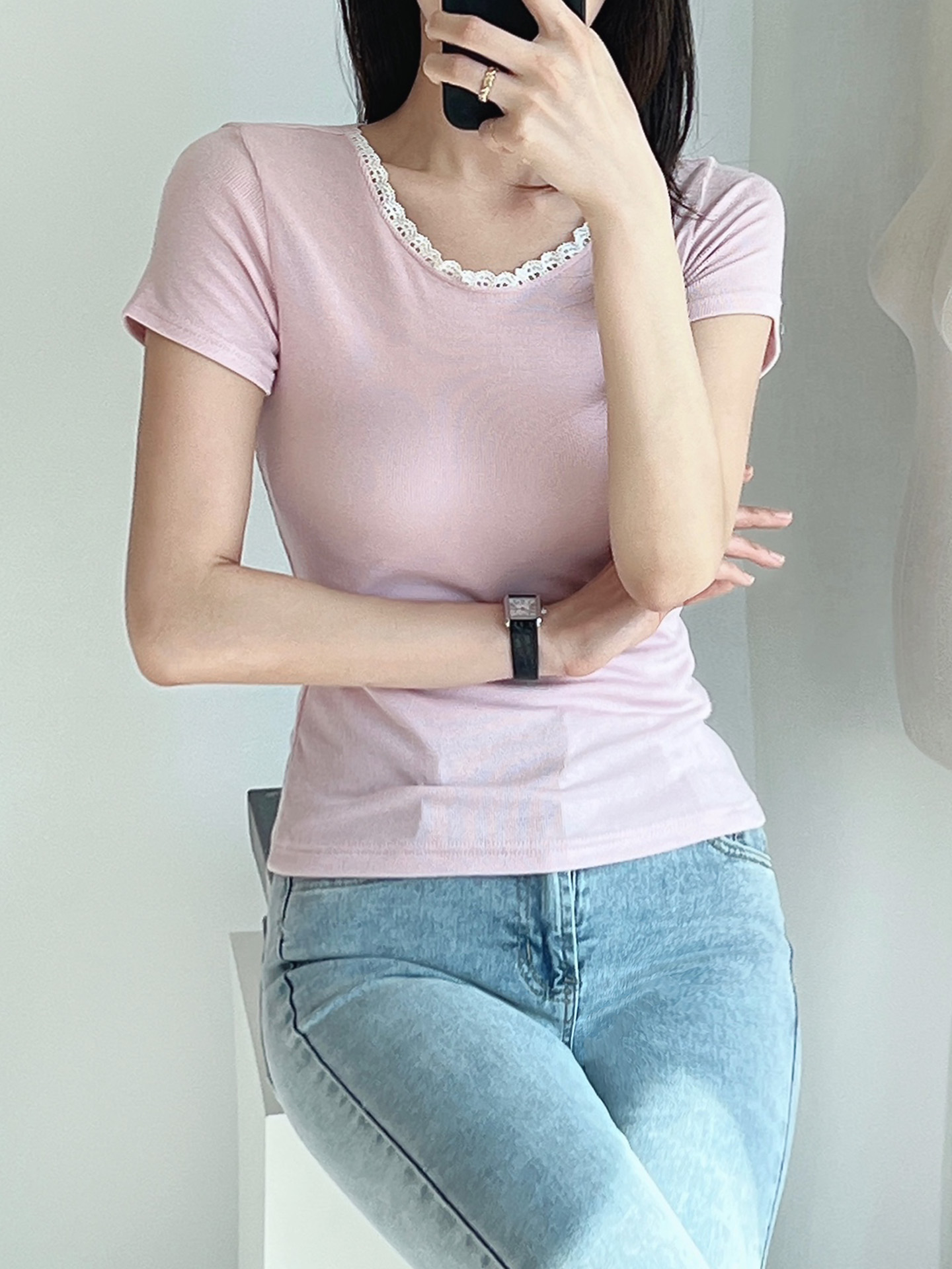 スカラップレースラウンドネック半袖Tシャツ | 詳細画像17