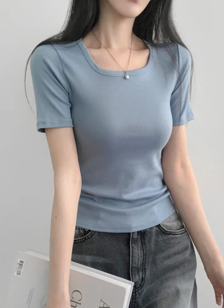 スクエアネックスリム半袖Tシャツ | lilisense | 詳細画像1