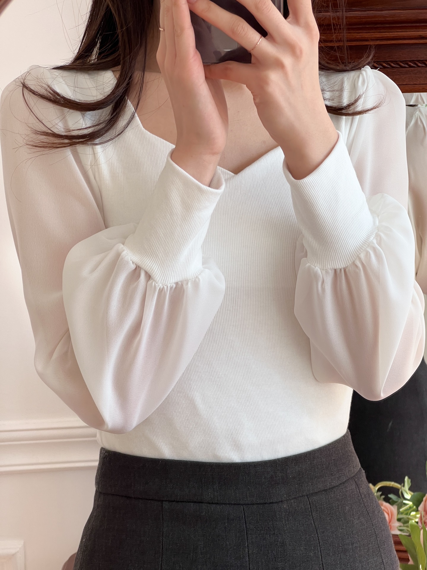 ギャザーシフォンスリーブハートネックTシャツ | 詳細画像6