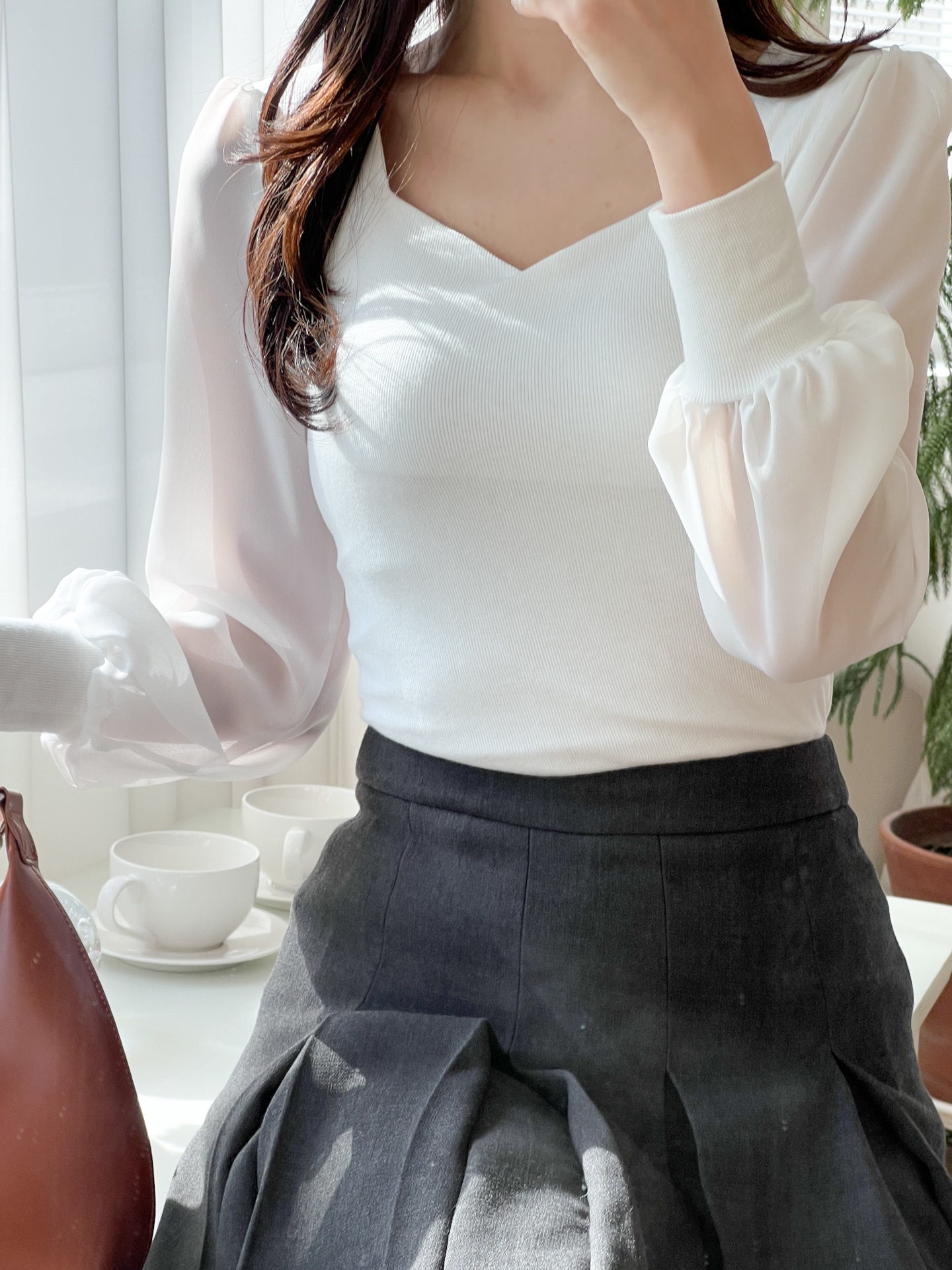 ギャザーシフォンスリーブハートネックTシャツ | 詳細画像7
