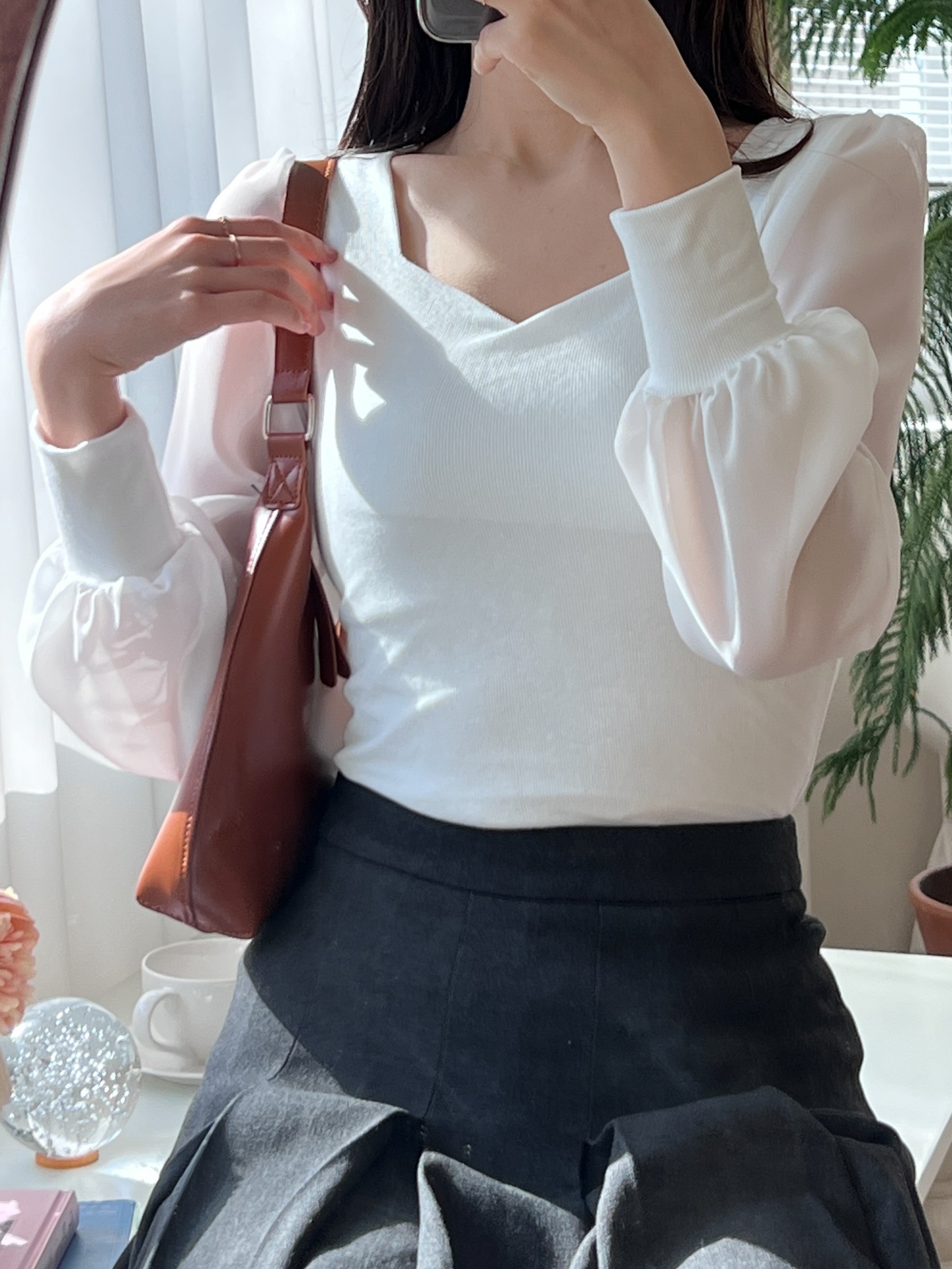 ギャザーシフォンスリーブハートネックTシャツ | 詳細画像8