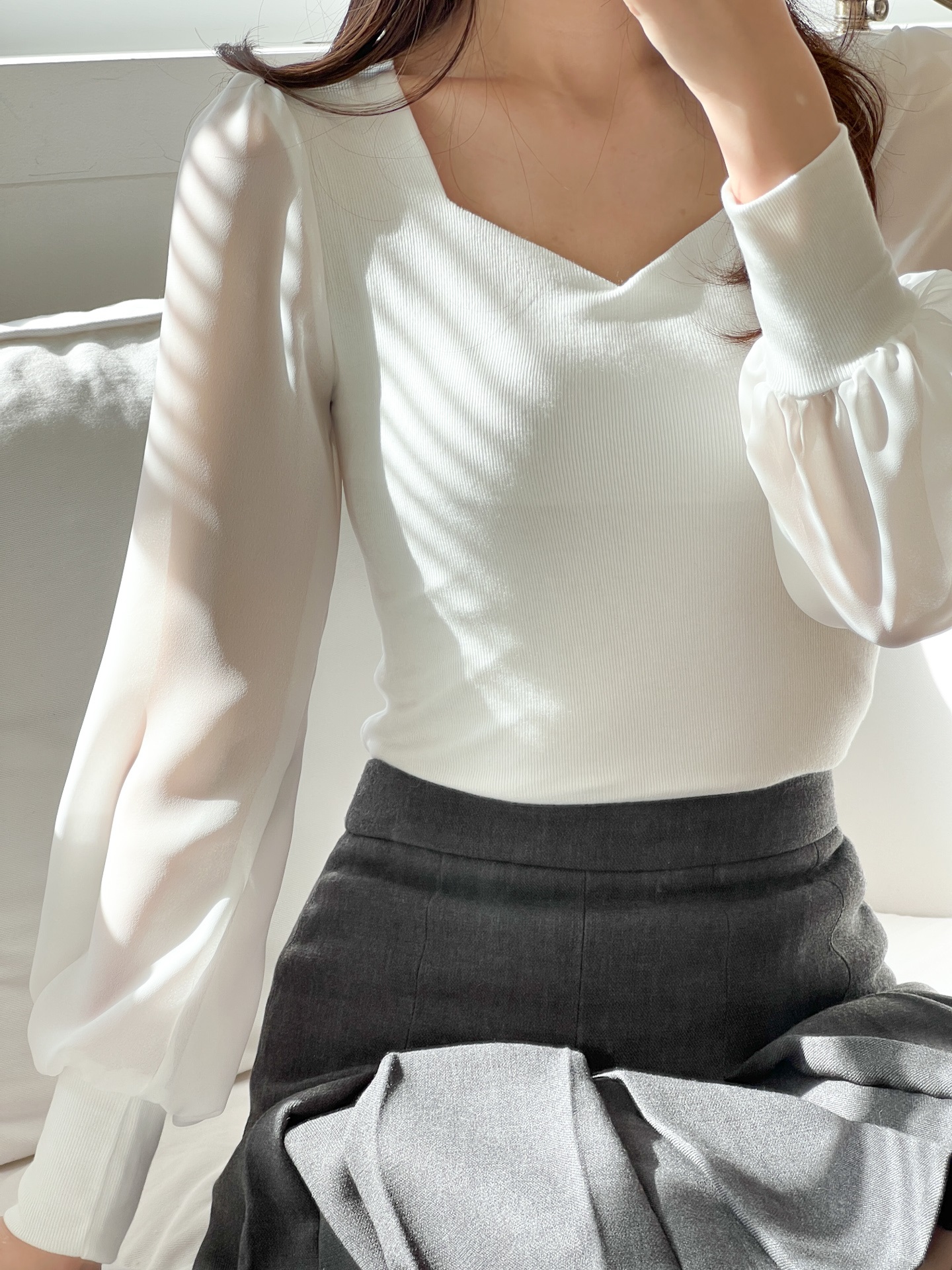 ギャザーシフォンスリーブハートネックTシャツ | 詳細画像5
