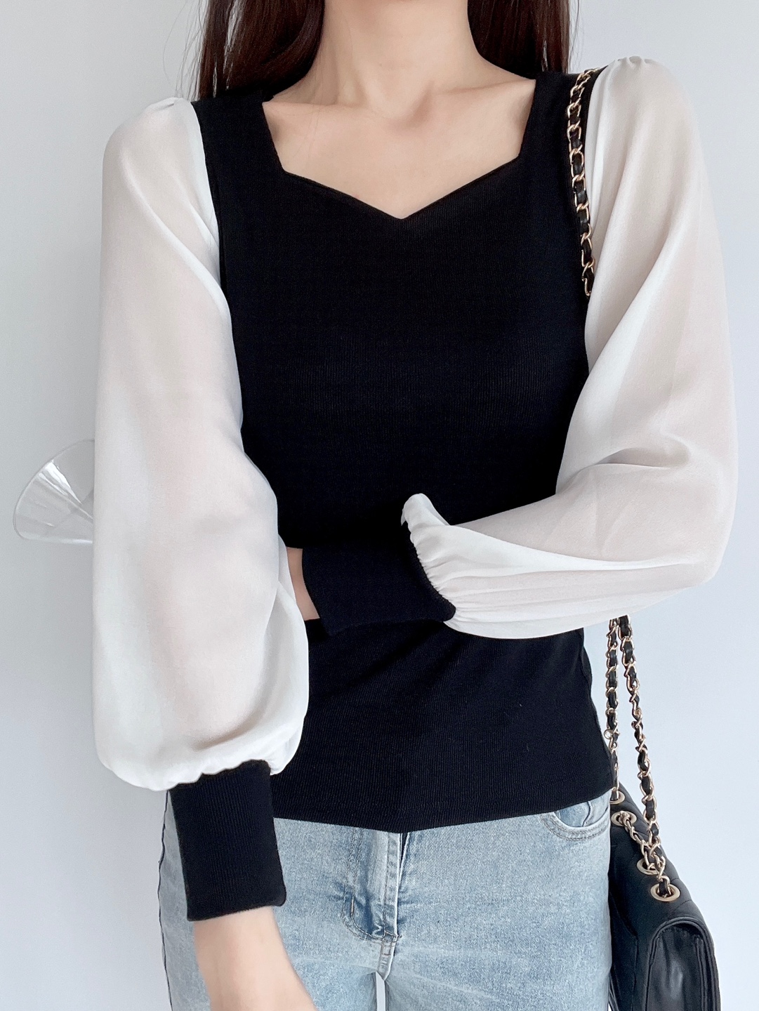 ギャザーシフォンスリーブハートネックTシャツ | 詳細画像9