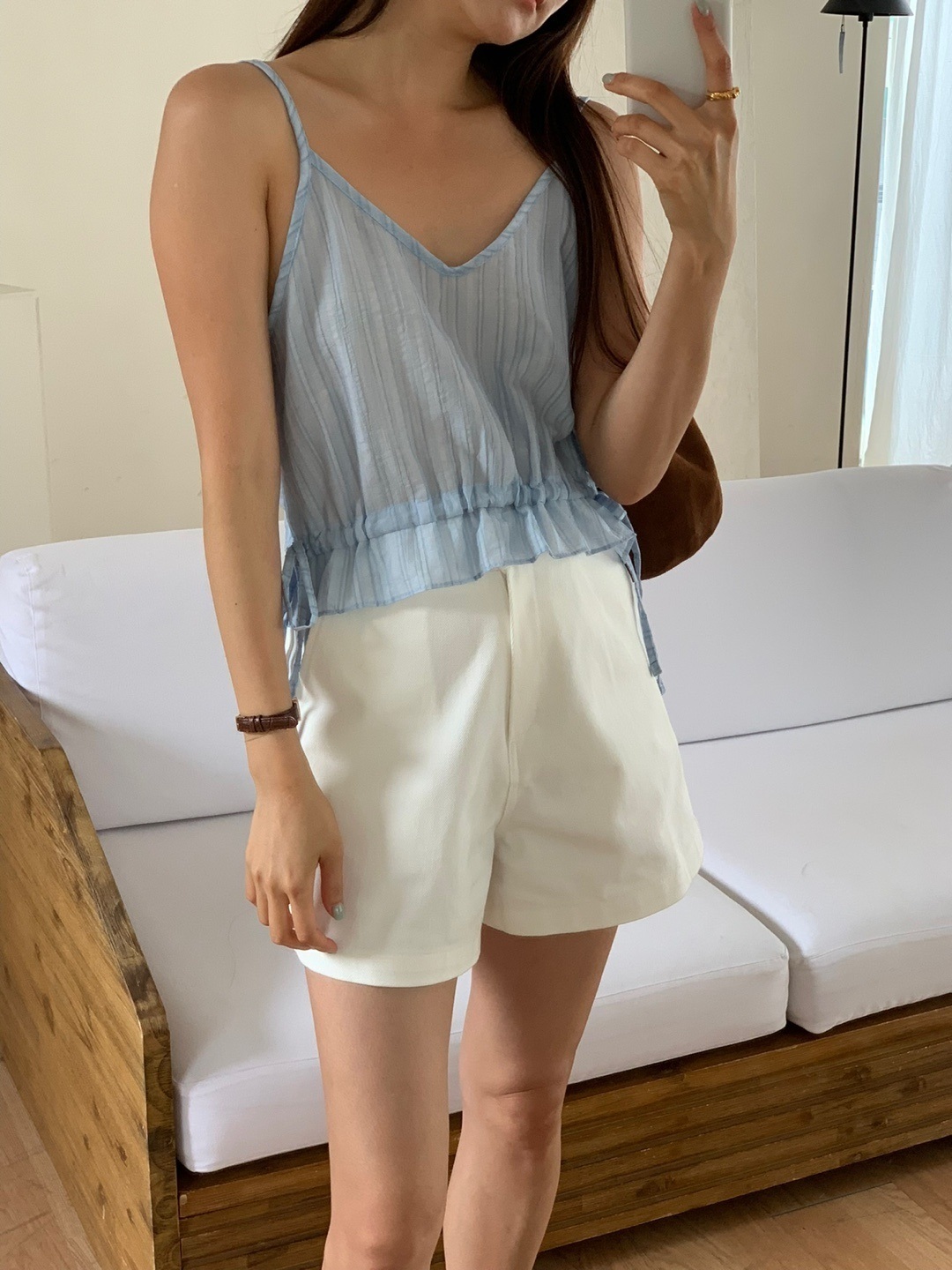 Vネックドロストペプラムストライプキャミブラウス | 詳細画像6