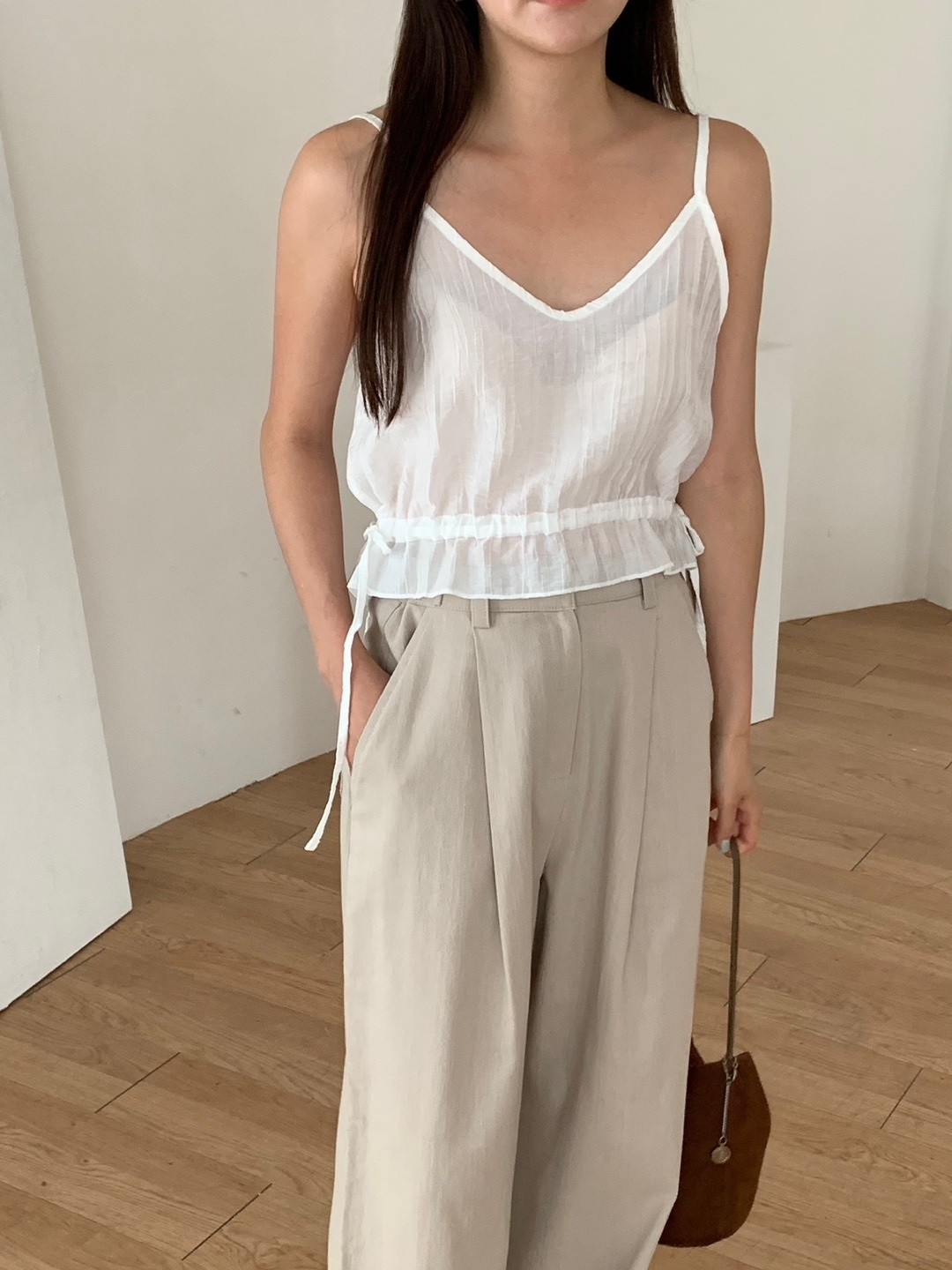 Vネックドロストペプラムストライプキャミブラウス | 詳細画像8