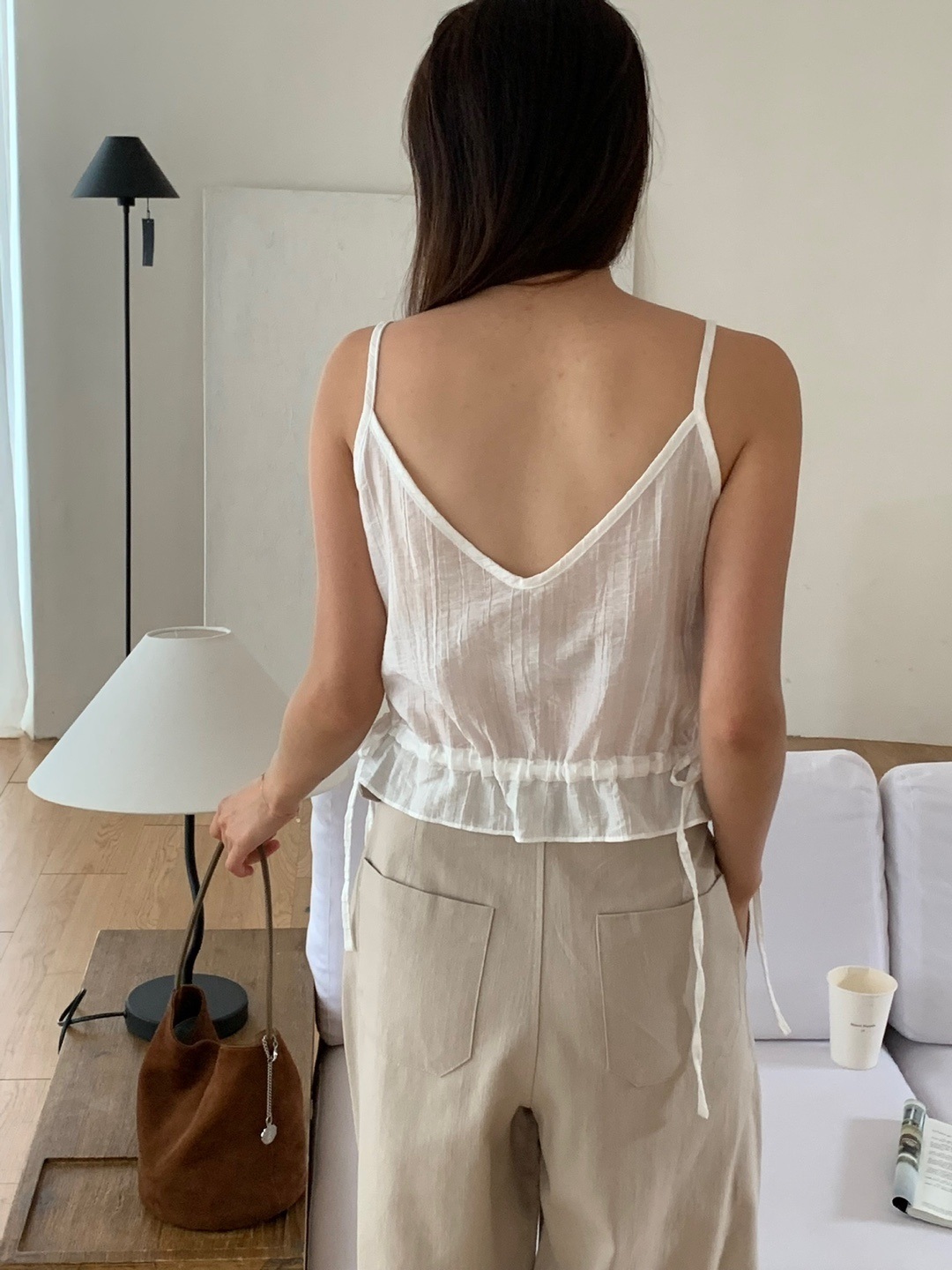 Vネックドロストペプラムストライプキャミブラウス | 詳細画像9