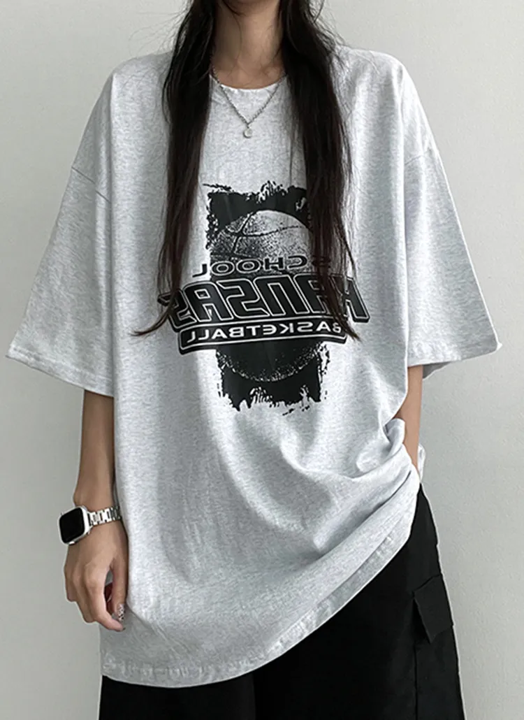 BASKETBALLプリントボクシーTシャツ | hijjoo | 詳細画像1