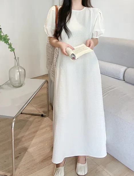 ラインリンクルパフ半袖フレアワンピース | 詳細画像1