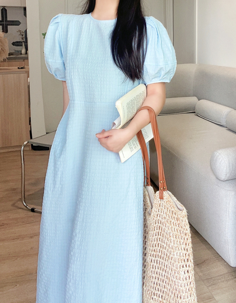 ラインリンクルパフ半袖フレアワンピース | 詳細画像2