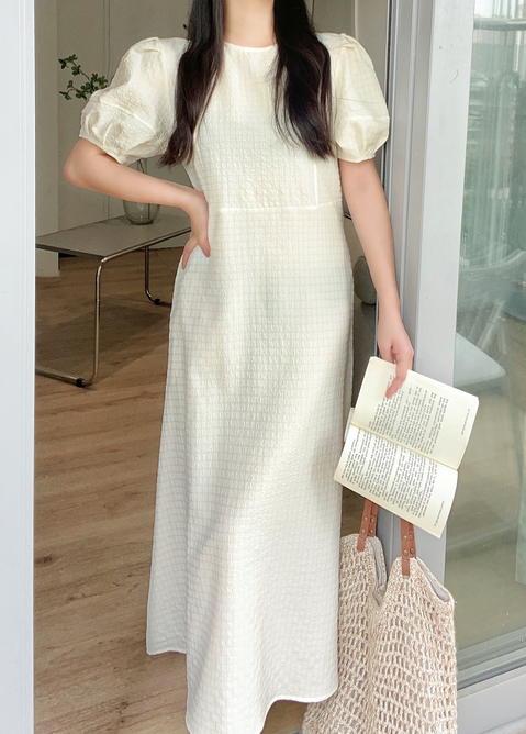 ラインリンクルパフ半袖フレアワンピース | 詳細画像3