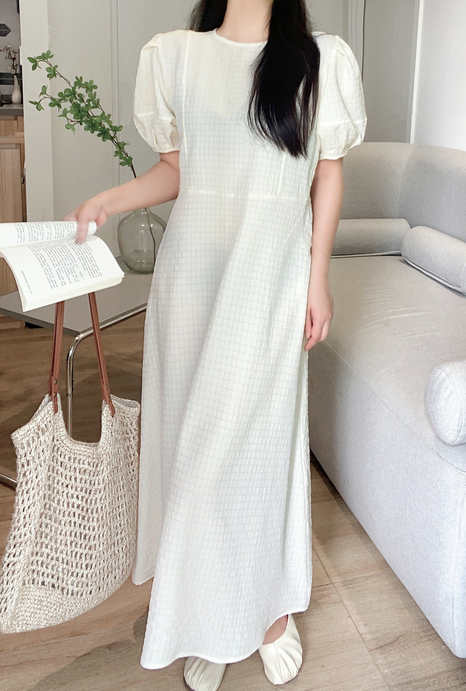 ラインリンクルパフ半袖フレアワンピース | 詳細画像5