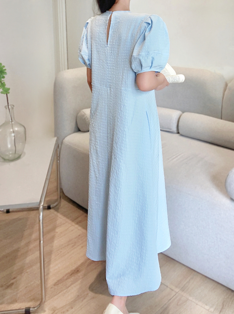 ラインリンクルパフ半袖フレアワンピース | 詳細画像6