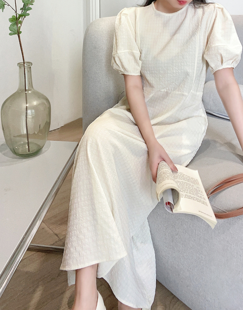 ラインリンクルパフ半袖フレアワンピース | 詳細画像7