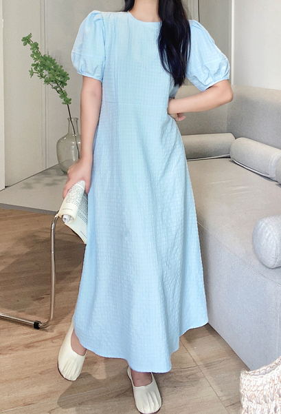 ラインリンクルパフ半袖フレアワンピース | 詳細画像8