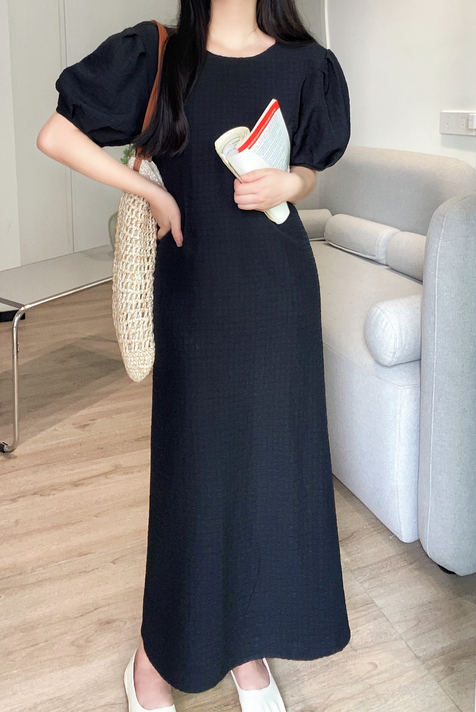 ラインリンクルパフ半袖フレアワンピース | 詳細画像11