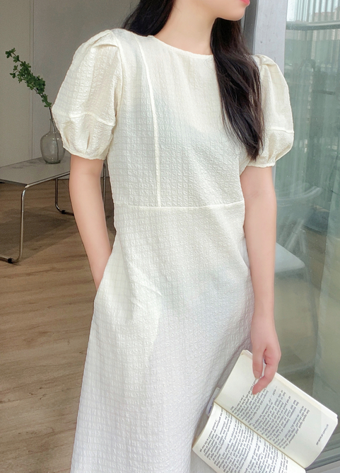 ラインリンクルパフ半袖フレアワンピース | 詳細画像13