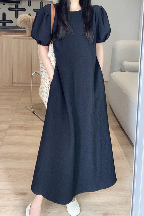 ラインリンクルパフ半袖フレアワンピース | 詳細画像14