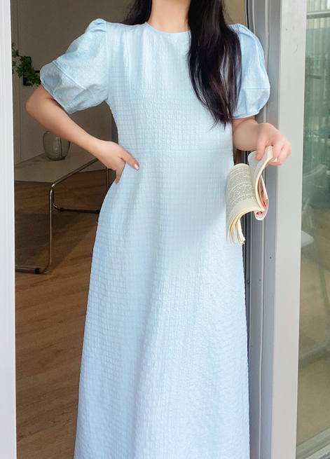 ラインリンクルパフ半袖フレアワンピース | 詳細画像15