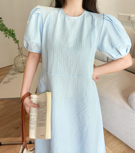 ラインリンクルパフ半袖フレアワンピース | 詳細画像16