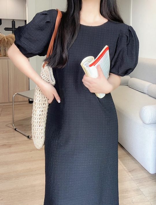 ラインリンクルパフ半袖フレアワンピース | 詳細画像17