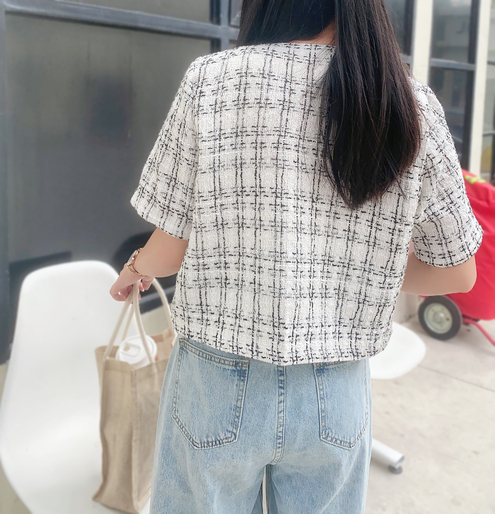 パール調ボタンポケット半袖ツイードジャケット | 詳細画像13