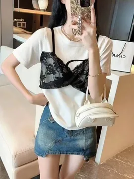 レースビスチェレイヤード風ロゴ半袖Tシャツ | 詳細画像1