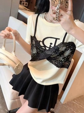 レースビスチェレイヤード風ロゴ半袖Tシャツ | 詳細画像3
