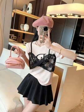 レースビスチェレイヤード風ロゴ半袖Tシャツ | 詳細画像7