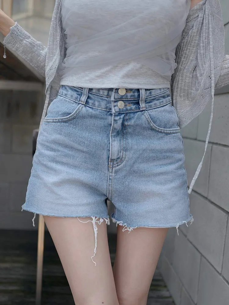 ツーボタンハイウエストデニムショートパンツ | 詳細画像1
