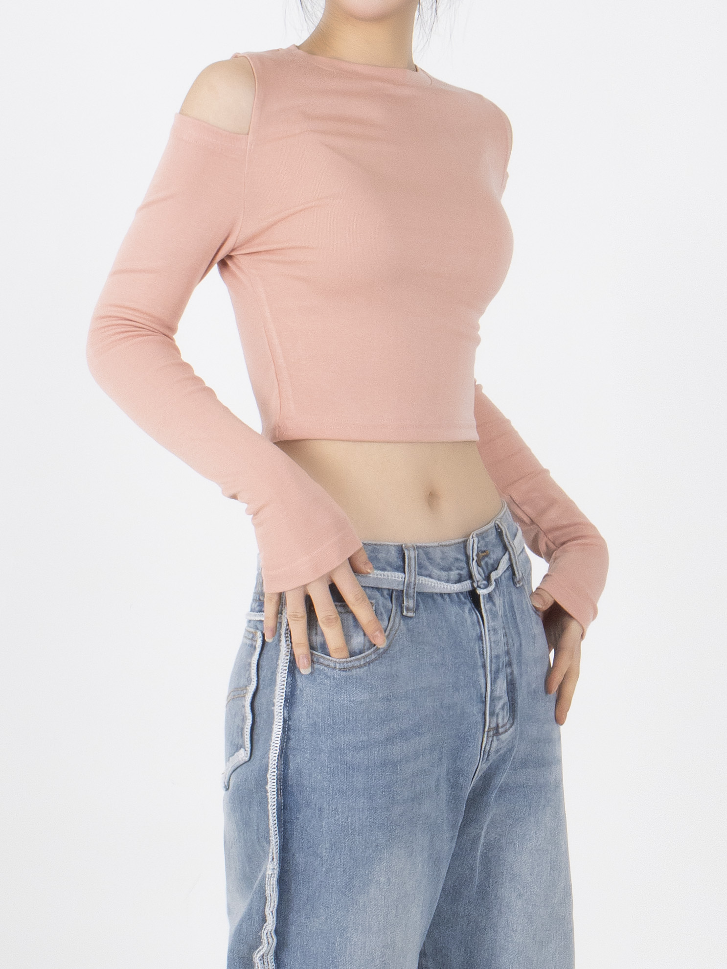 オープンショルダークロップド長袖Tシャツ | 詳細画像7