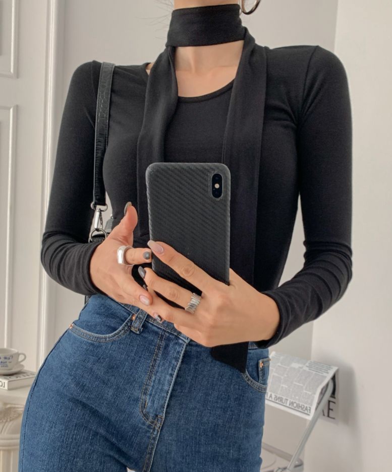 ストラップ付Uネックスリム長袖Tシャツ | 詳細画像7