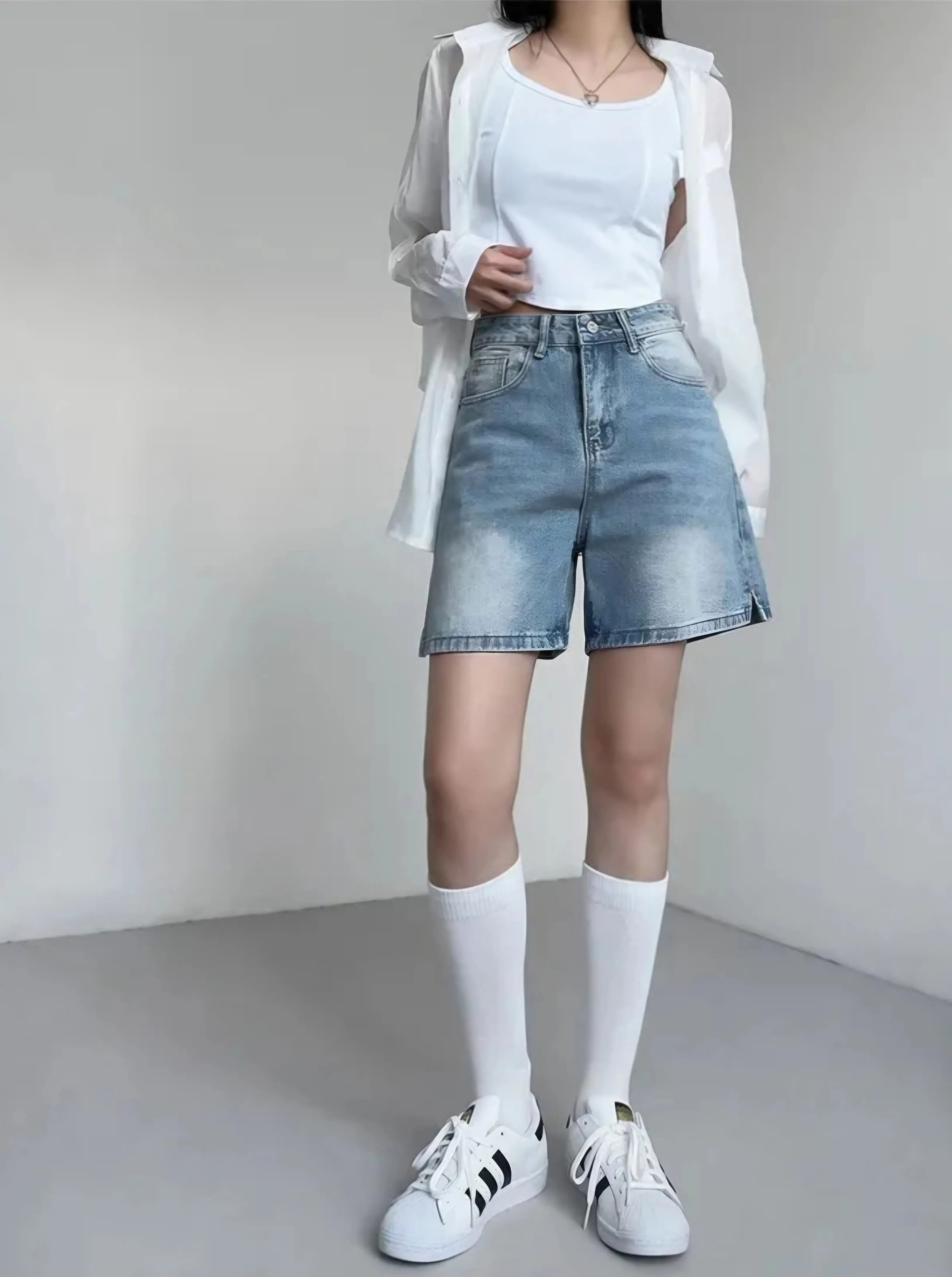 ハイウエストスリットデニムショートパンツ | 詳細画像1