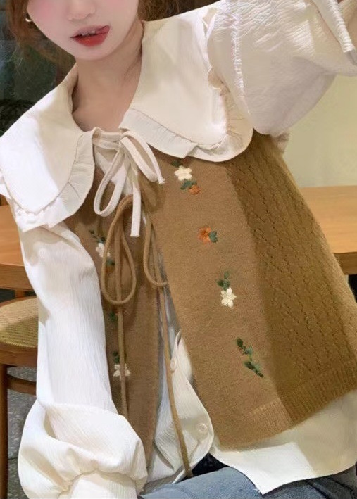 リボンVネック花柄刺繍ニットベスト | 詳細画像5